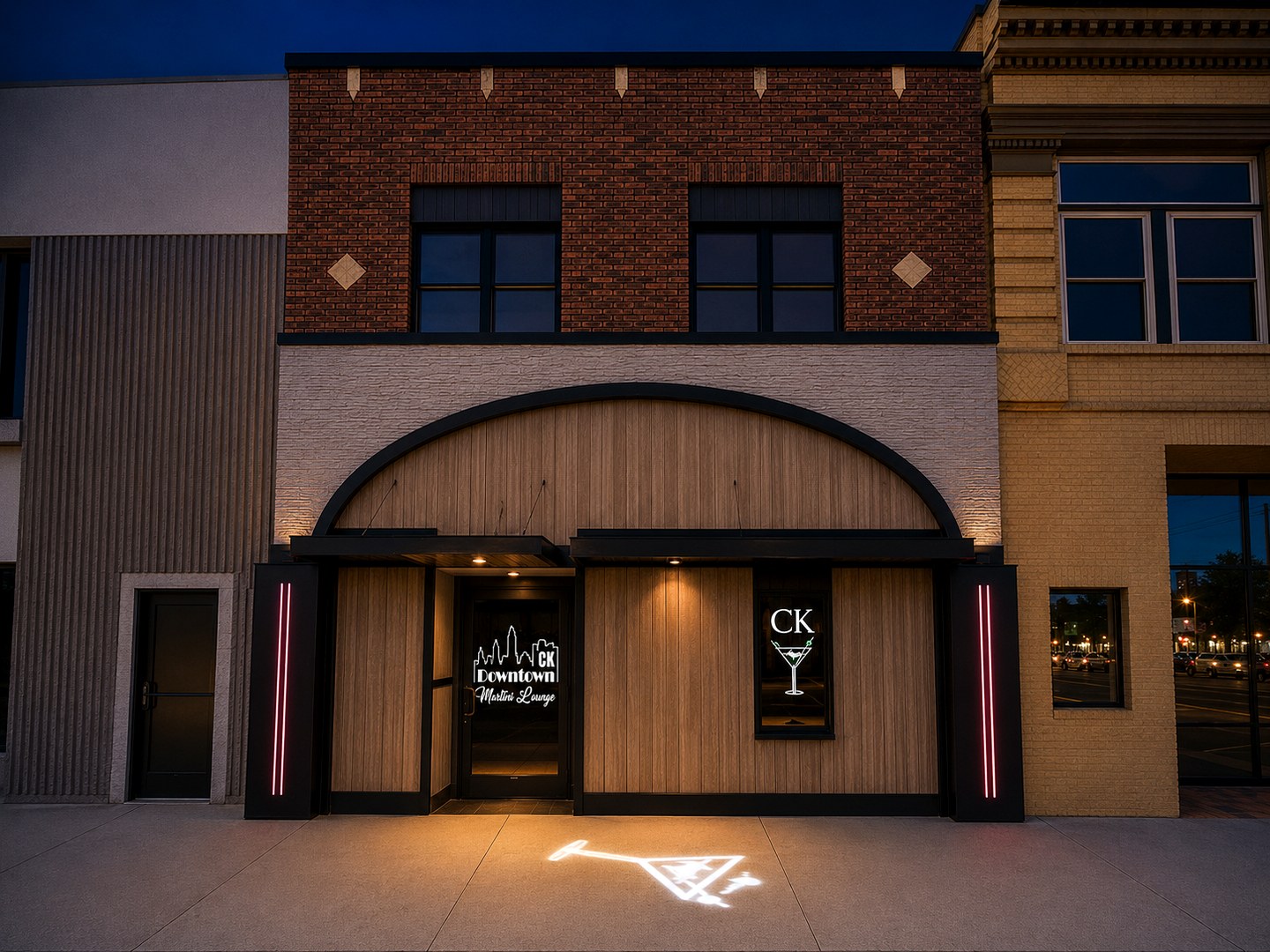Front exterior of CK Downtown Martini Lounge on Ludington Street in downtown Escanaba, Michigan